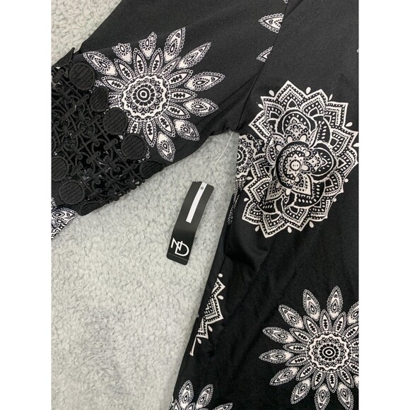 NWT NEW DIRECTIONS Asymmetrical Cut Window-sleeve Knit Lace Black Mandal XL Top - Picture 4 of 9